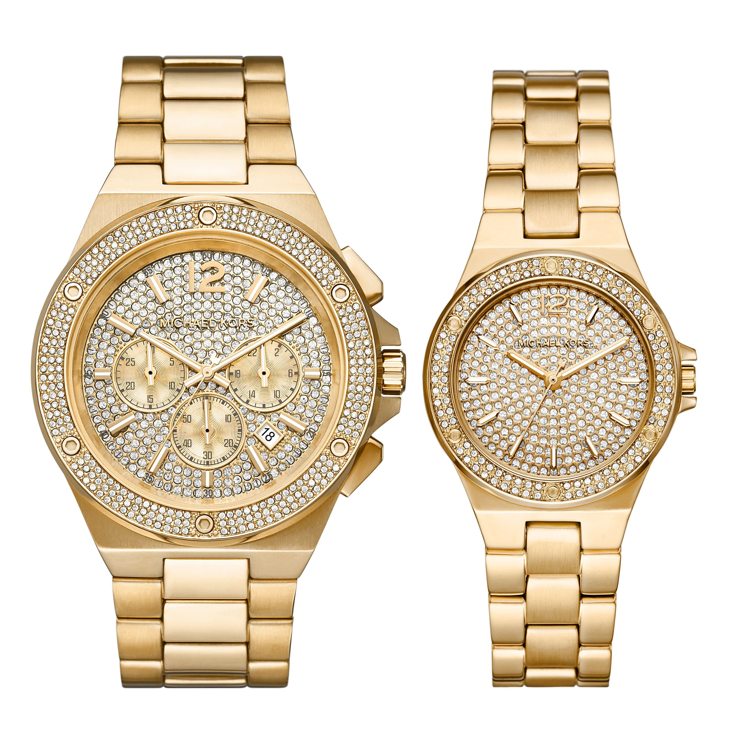 Lennox Gold-Tone Crystal His & Hers Watch Set