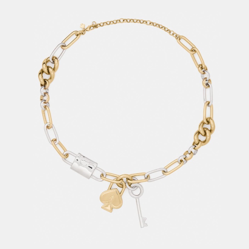 Spade Lock  statement necklace Mixed Metal