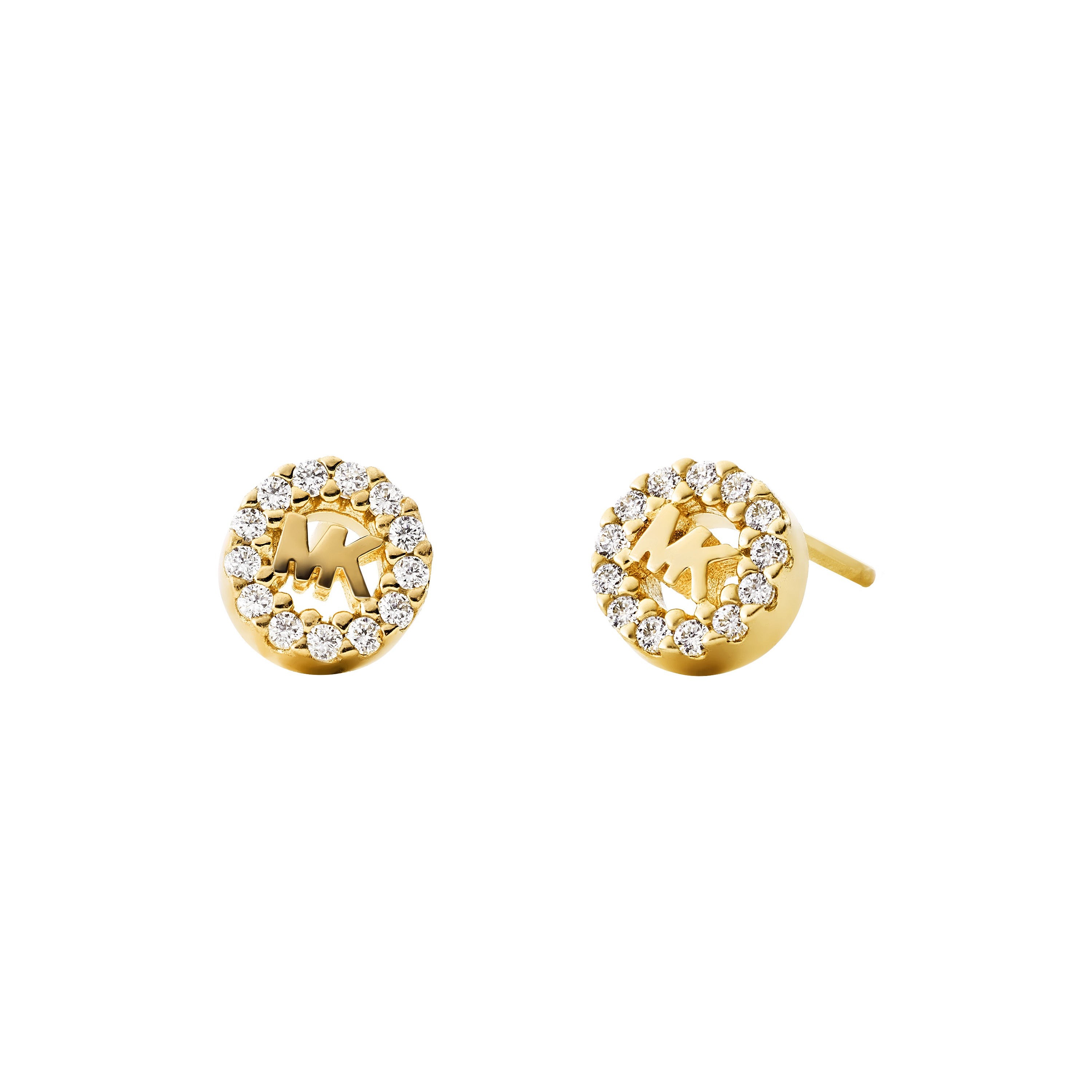 Gold-Plated Sterling Silver MK Logo Crystal Stud Earrings