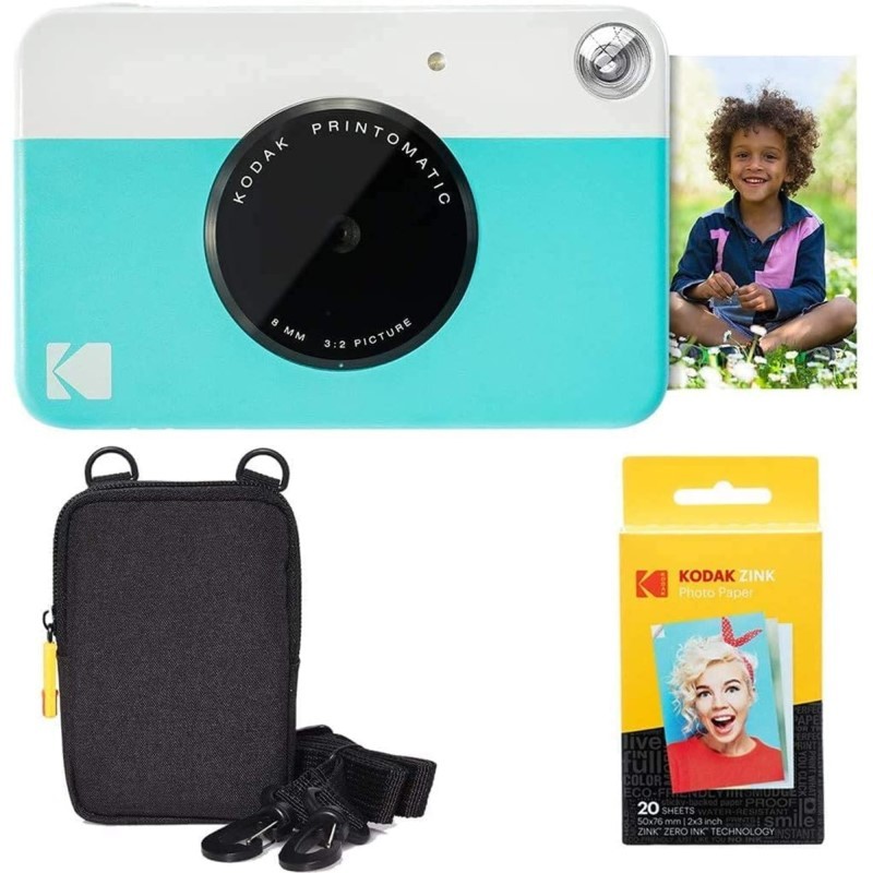 Printomatic Instant Print Camera (Blue) & Zink Photo Paper (20 Sheets) Basic Bundle