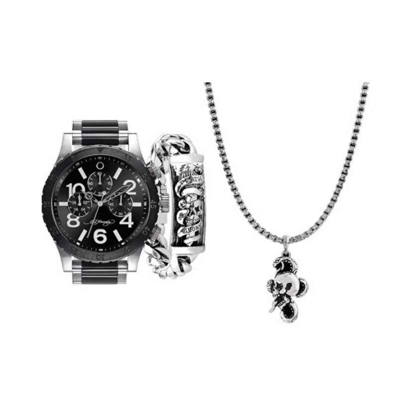 Mens Bracelet and Necklace Analog Watch Set
