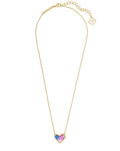 Kendra Scott Ari Heart Gold Pendant Necklace in Multi Color Mix