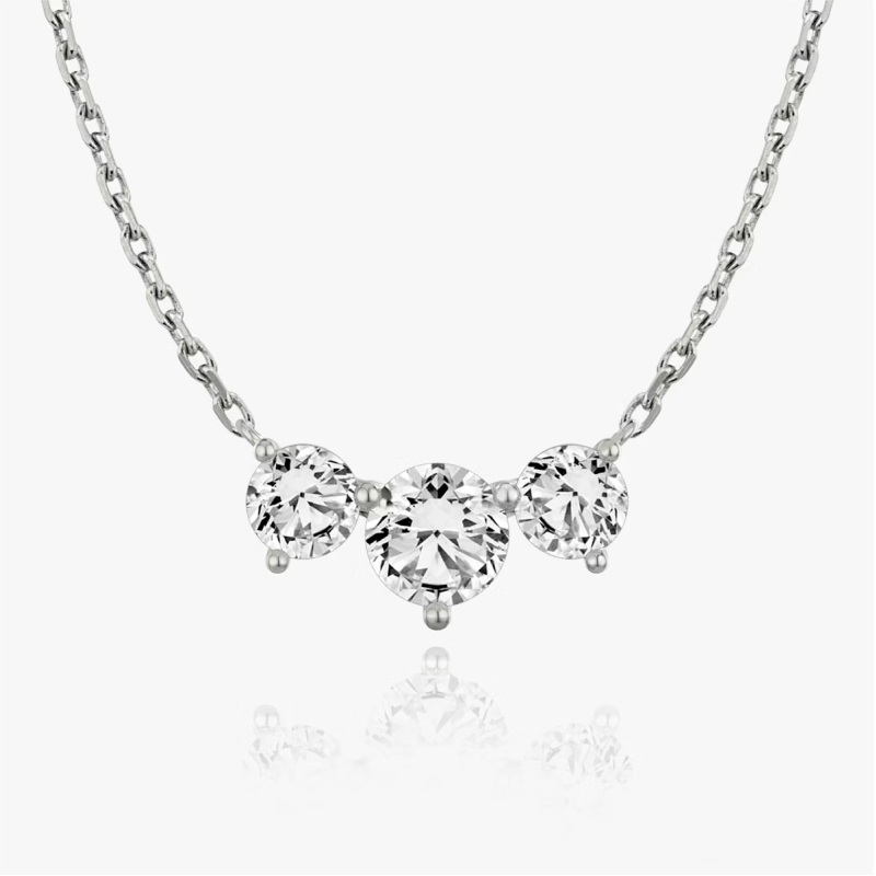 Round Three Stone Necklace in 14K White Gold