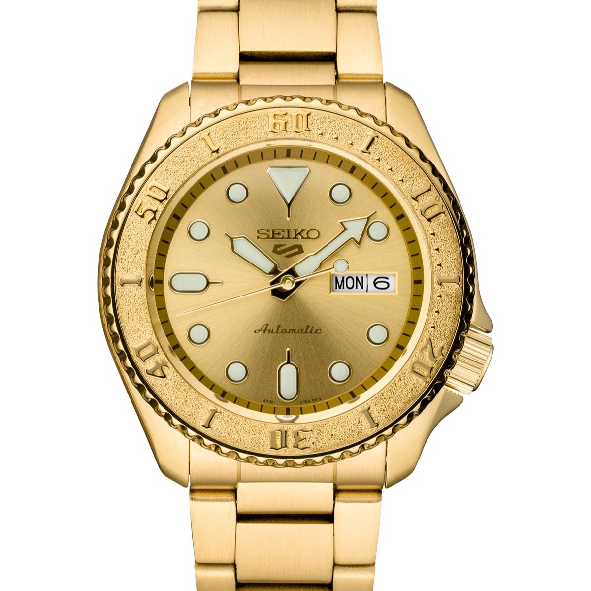 Seiko 5 sports, All Gold dial, case and bracelet