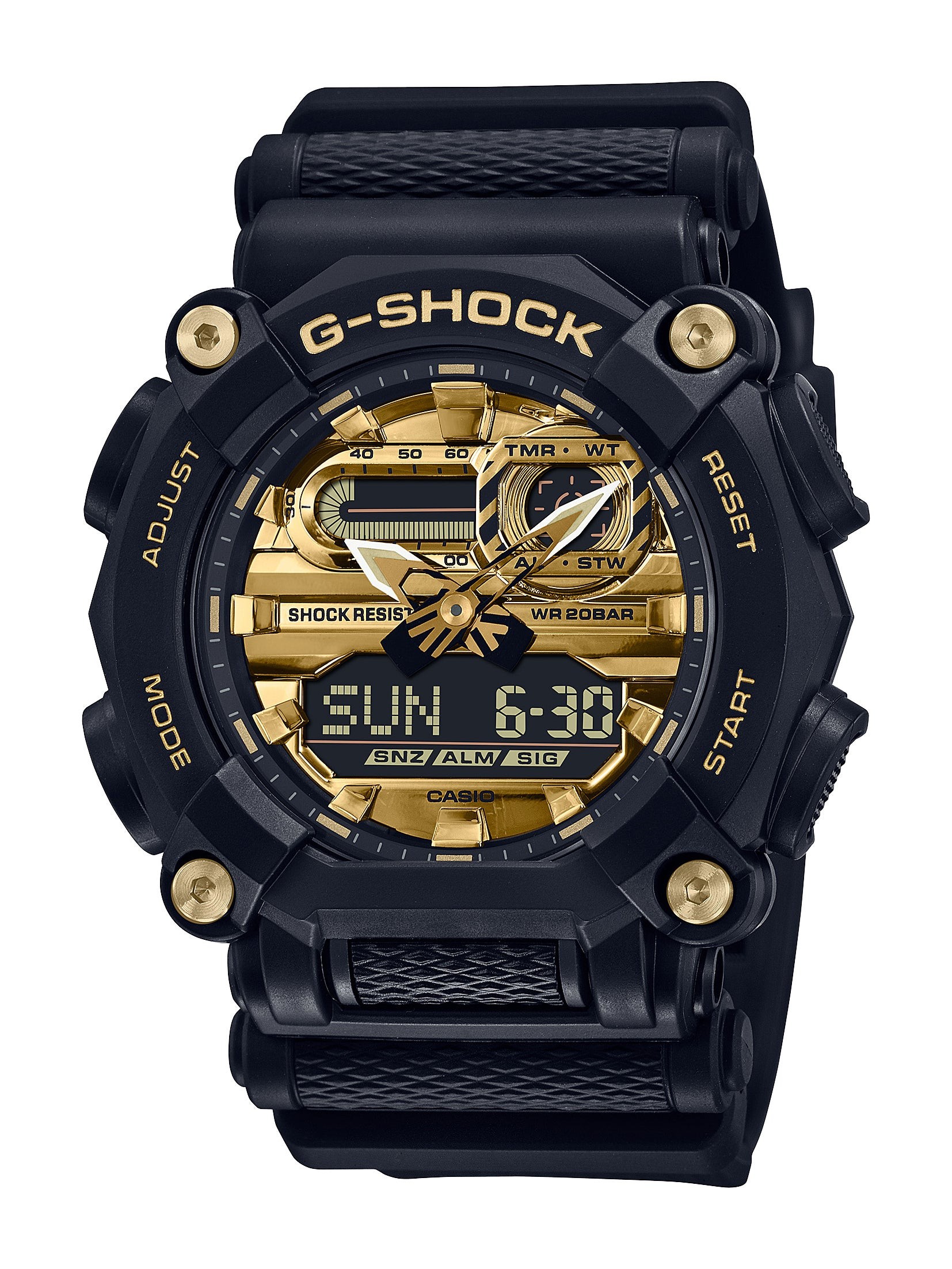 Mens G-Shock Astro World Ana/Digi Black Resin Watch Gold Dial