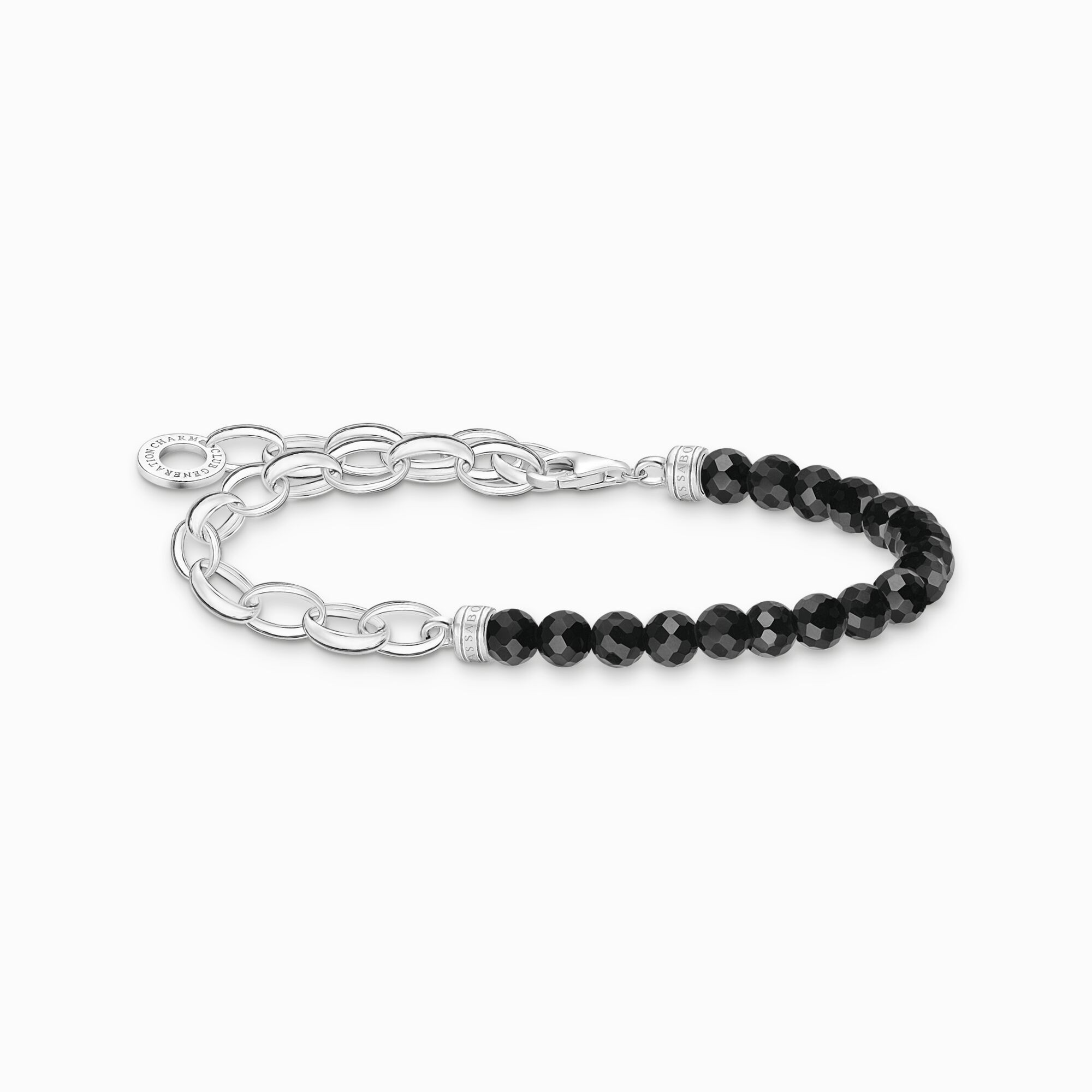 Thomas Sabo Charm Bracelet With Black Onyx Beads And Chain Links-Silver