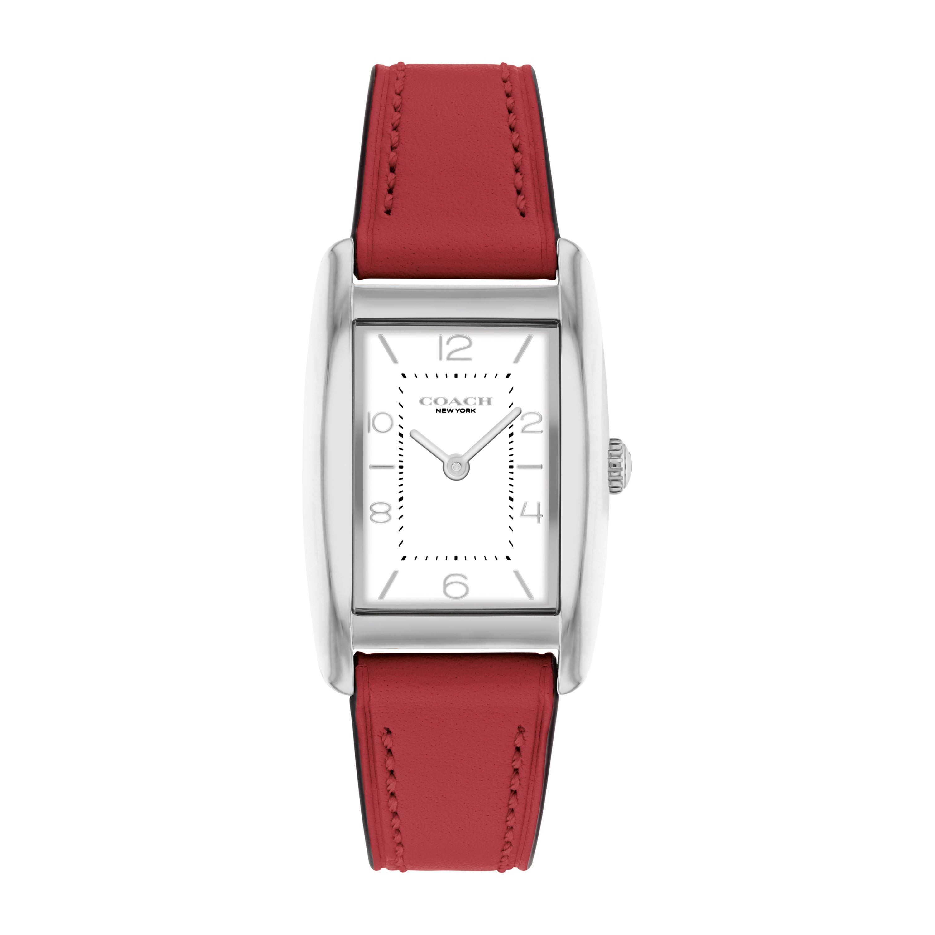 Ladies' Reese Silver Rectangle Red Leather Strap Watch, White Dial