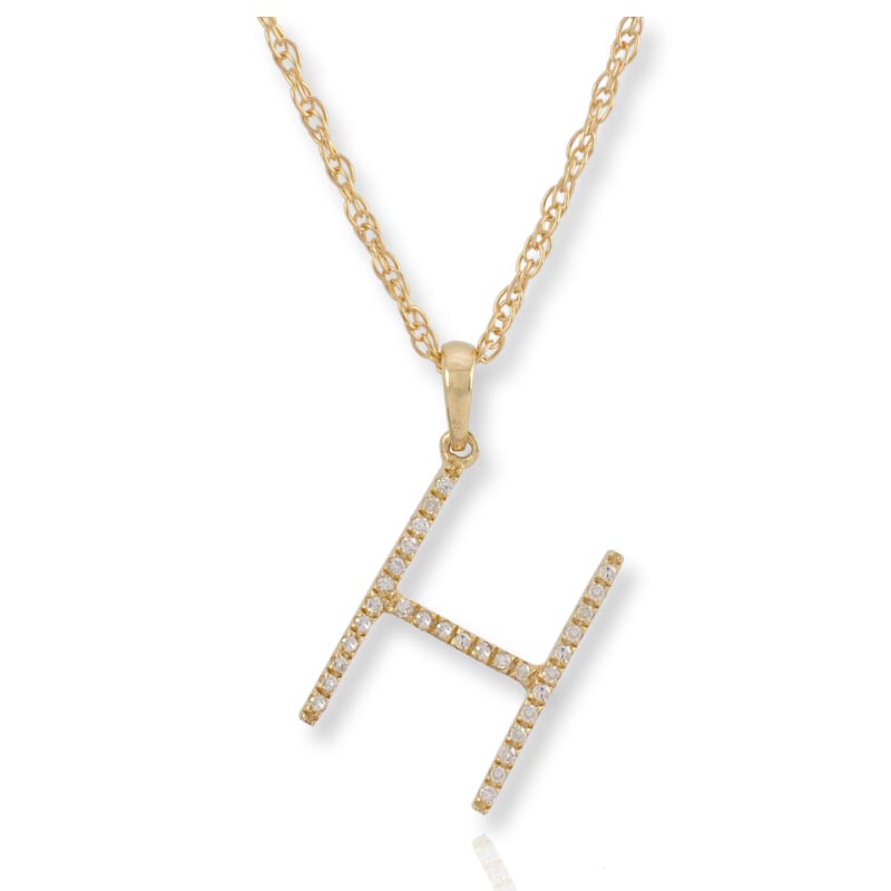 Diamond Initial H Necklace - (Yellow Gold)