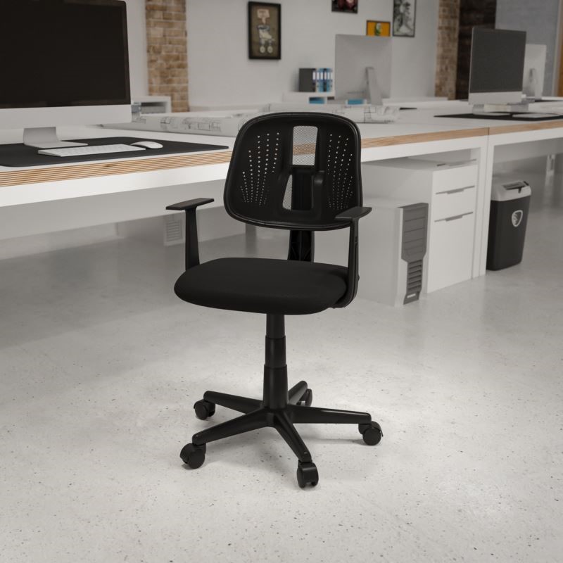 Pivot Back Black Mesh Swivel Task Office Chair with Arms - (Black)