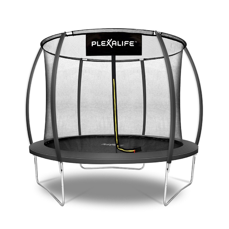 Plexalife Pumpkin Shaped Outdoor Trampoline Set with Frame Safety Enclosure 10 FT Charcoal