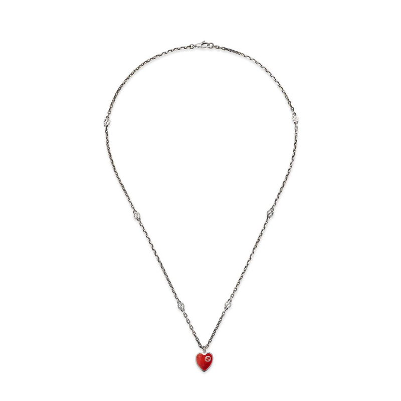 Heart Silver and Red Enamel Necklace