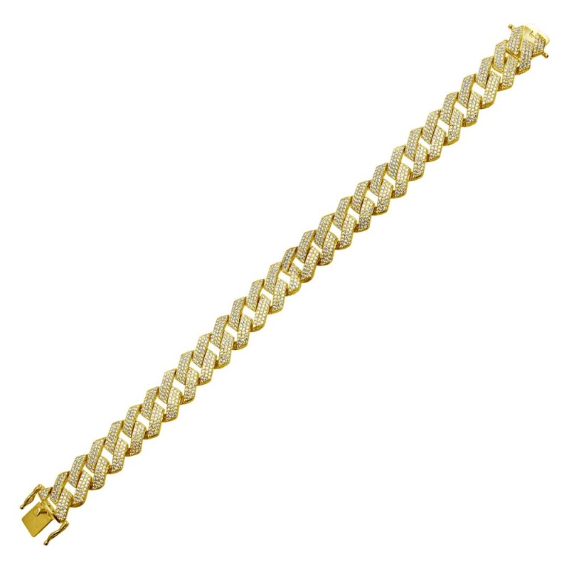 Mens Gold Plated CZ Encrusted Franco Bracelet - (Sterling Silver)