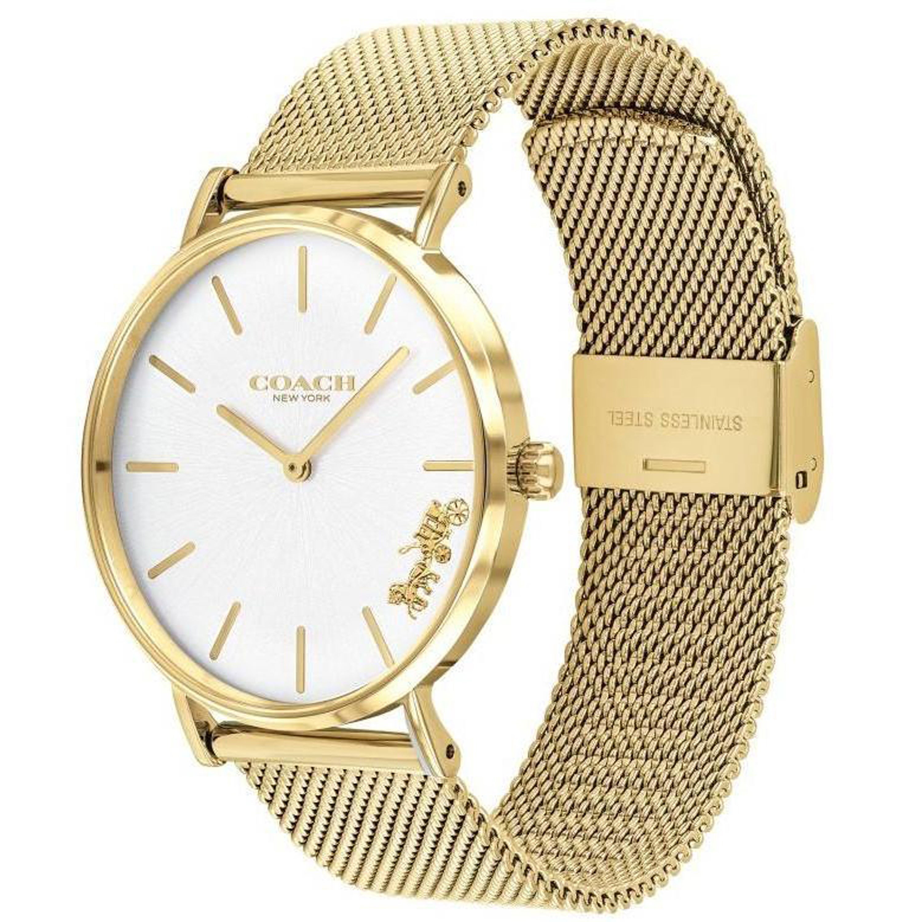 Ladies Perry Gold-Tone Stainless Steel Mesh Watch Silver Dial