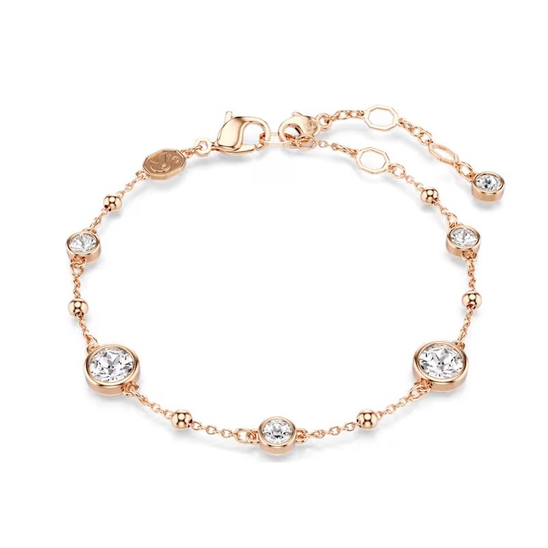 Imber bracelet, Round cut, White, Rose gold-tone plated-Medium