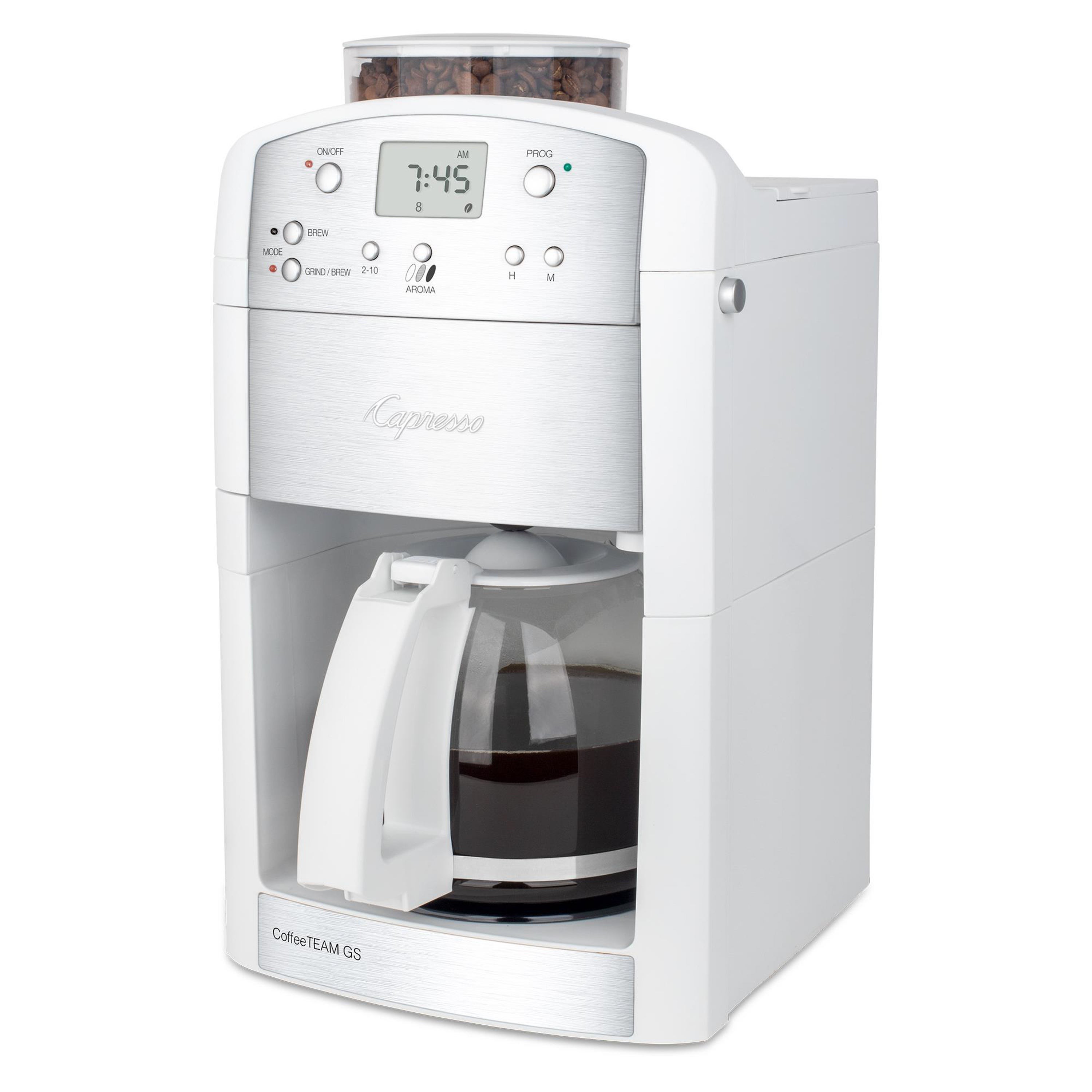 CoffeeTEAM GS 10 Cup Coffeemaker w/ Conical Burr Grinder White