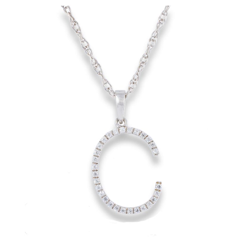 Diamond Initial C Necklace - (White Gold)