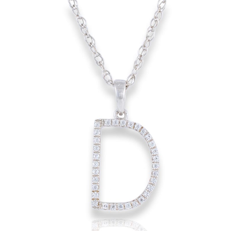 Diamond Initial D Necklace - (White Gold)