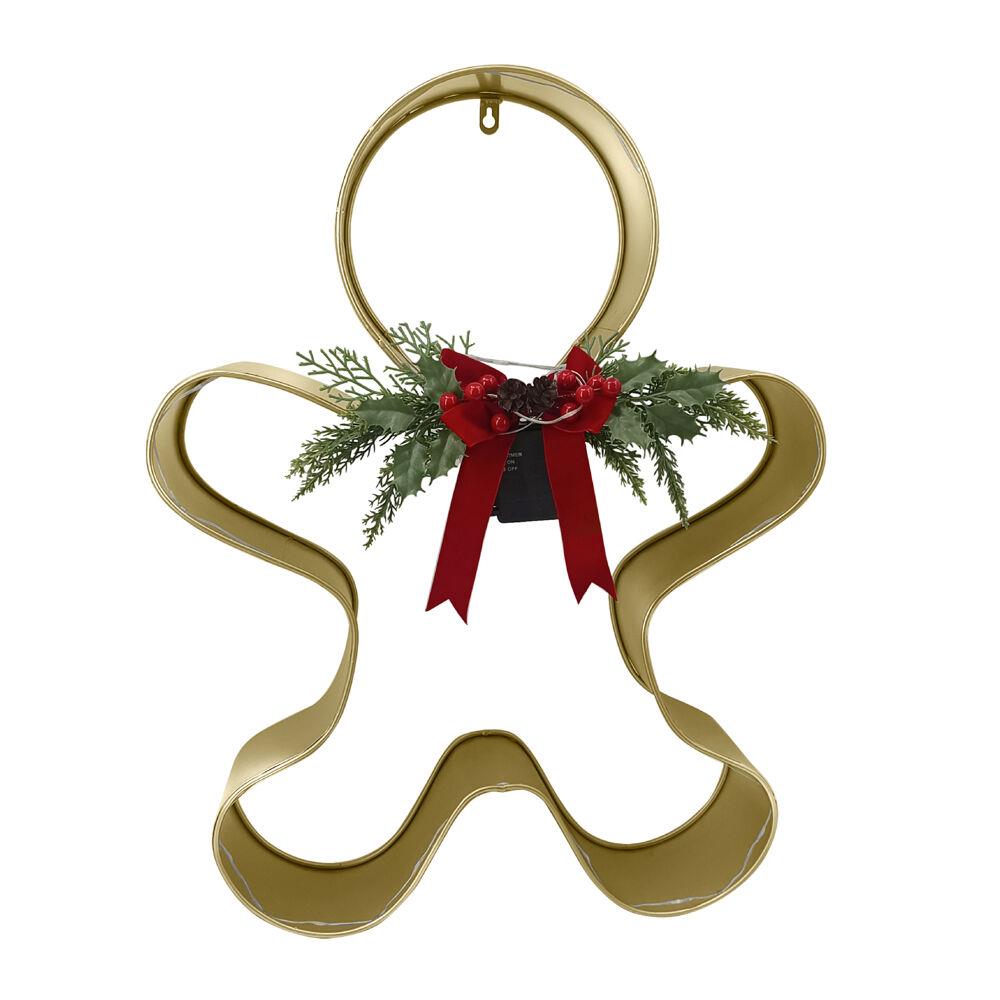 Farm 26in Gold Metal Gingerbread Person with Bow and LED Lights and Hanging Loop