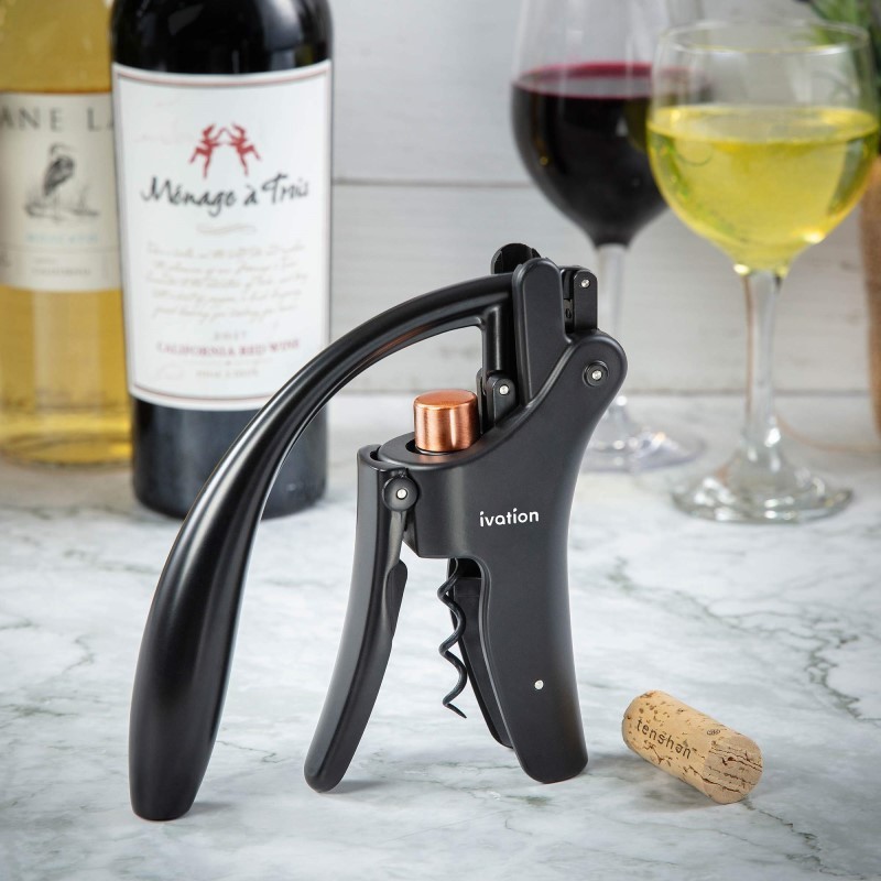 Wine Bottle Opener, Manual Handheld Wine Opener with Ergonomic Lever Pump and More