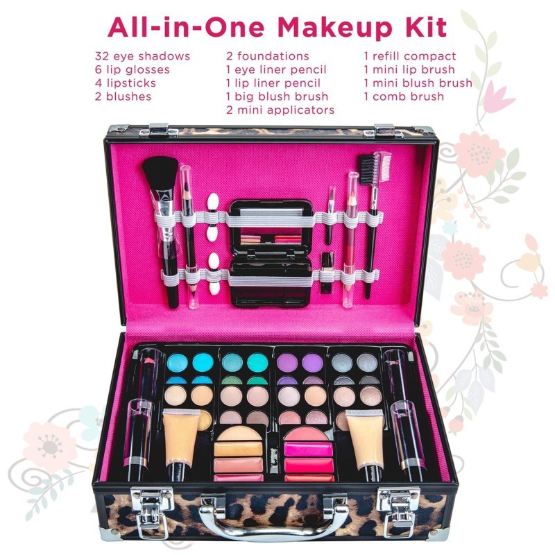 Makeup Kit Set, 79-Piece Makeup Set with Case and Carrying Handle (Black Leopard)