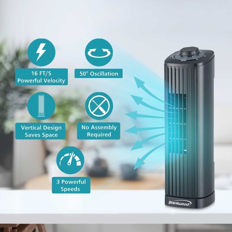 14" Oscillating Tower Fan - Black