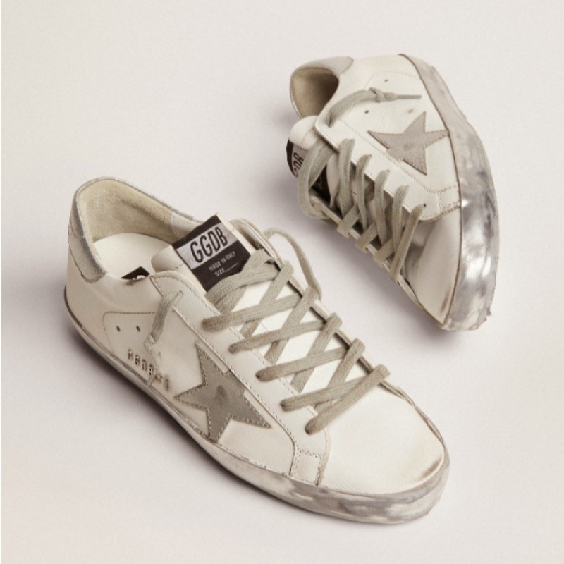 Women's Super-Star with silver sparkle foxing and metal stud lettering sneakers Size 7