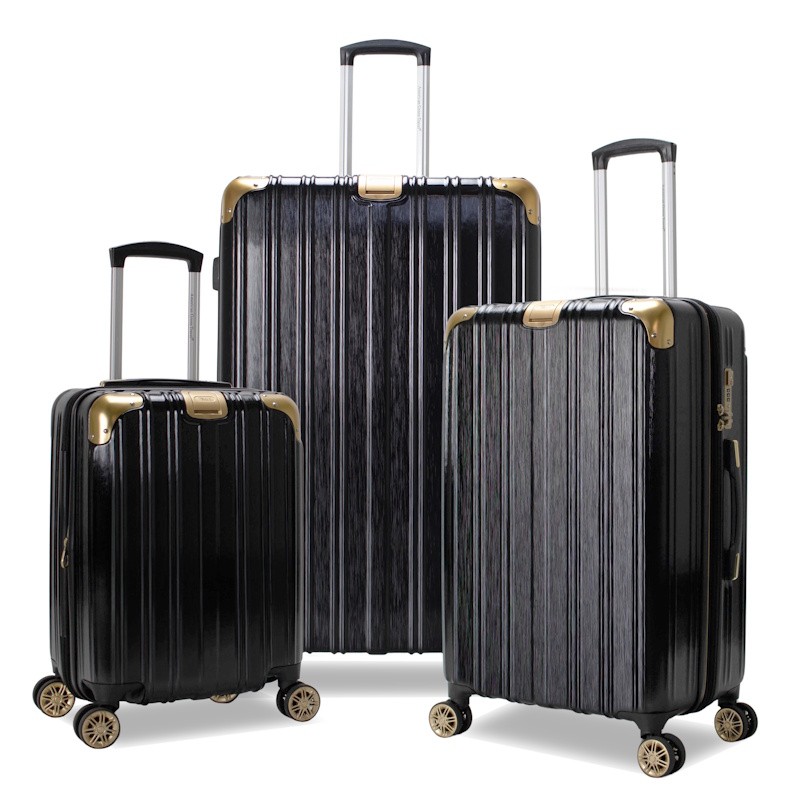 American Green Travel Melrose S 3 piece TSA Anti-Theft Luggage Set Black/Gold