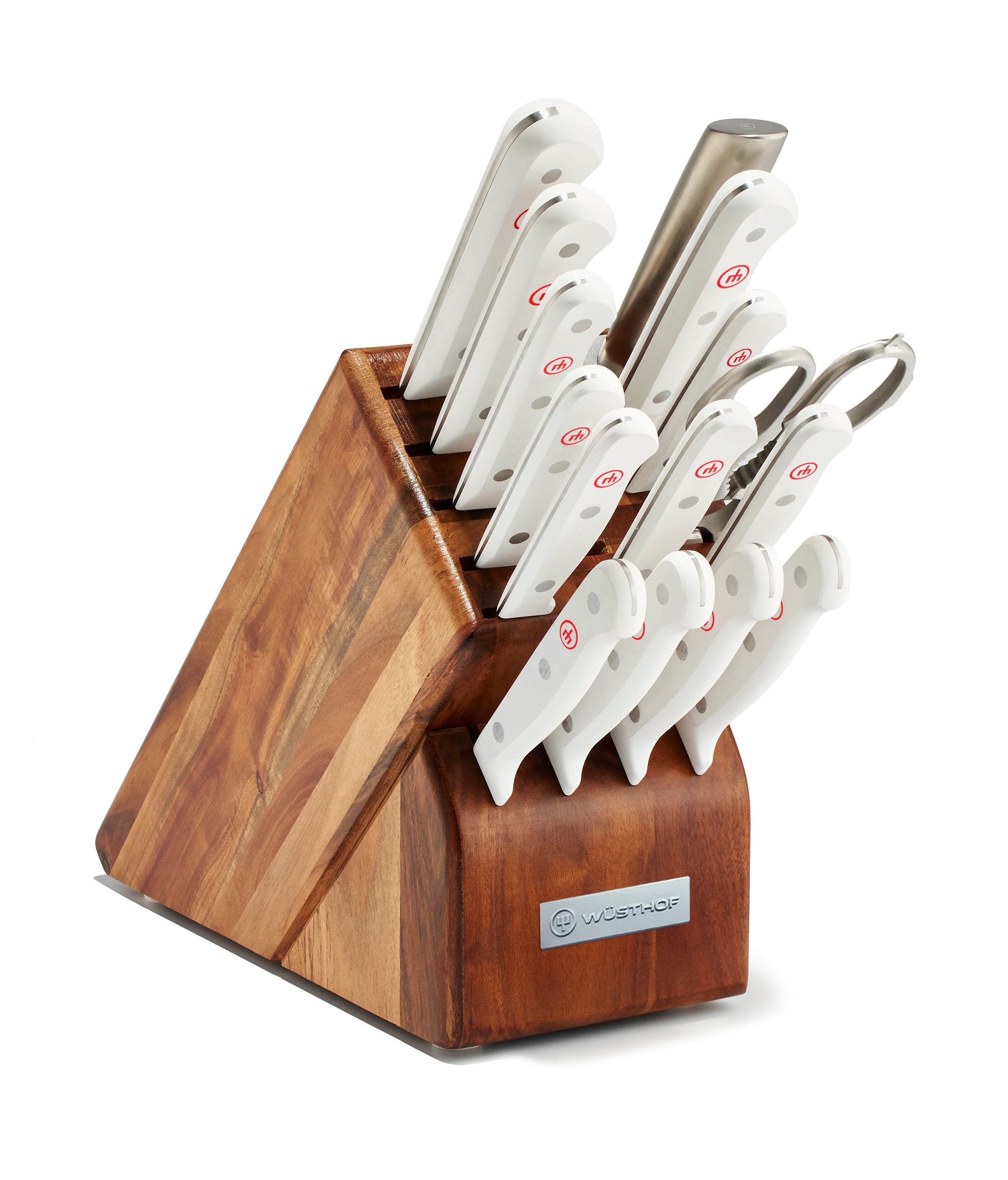 Gourmet 16pc Knife Block Set w/ White Handles