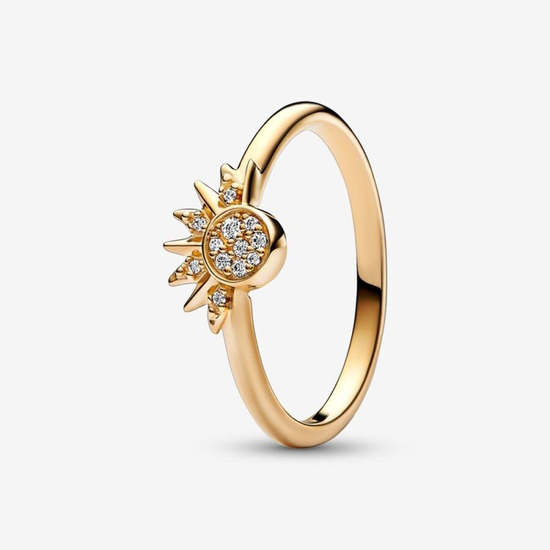 Celestial Sparkling Sun Ring Gold-Plated Size 6