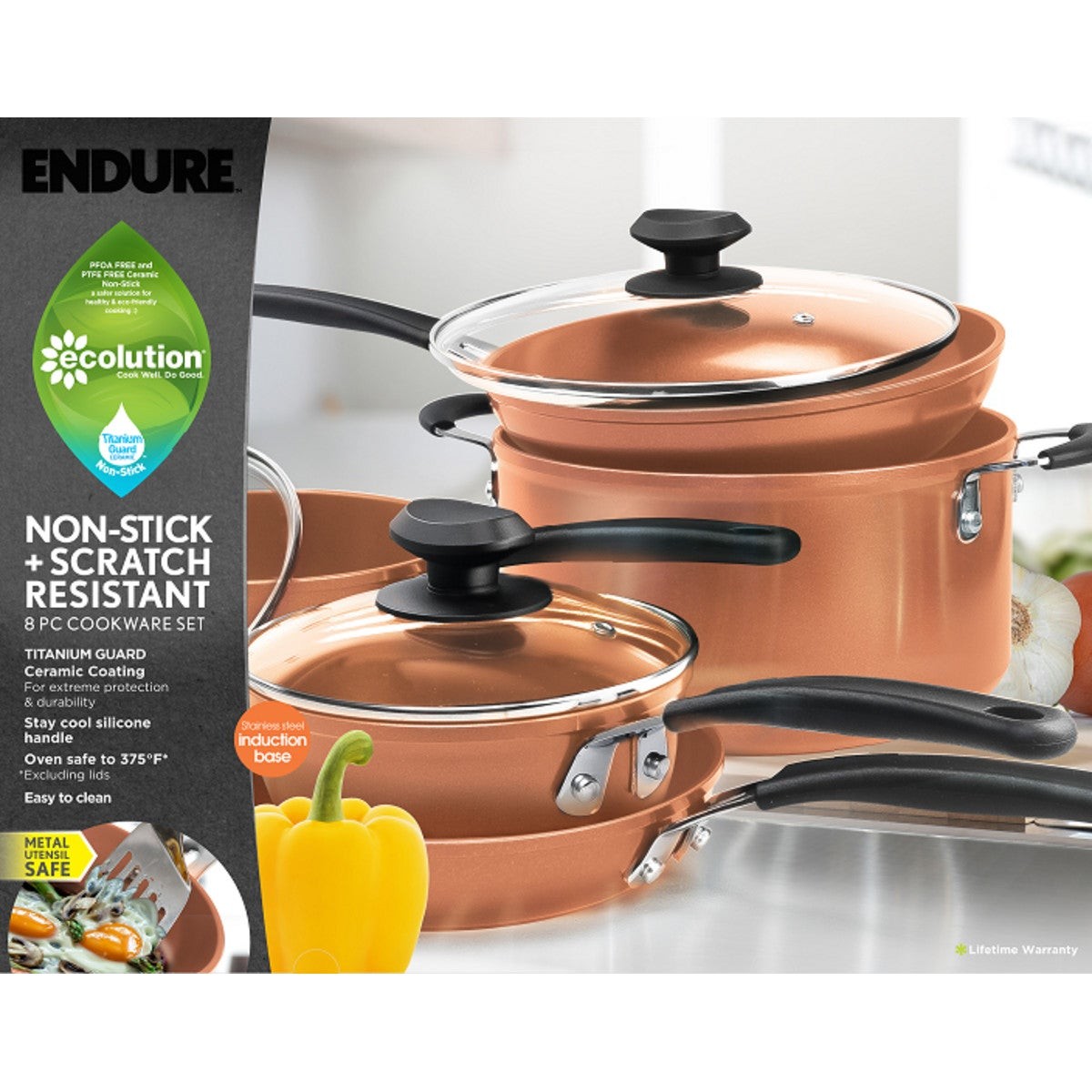 Endure Titanium Nonstick 8pc Cookware Set Copper