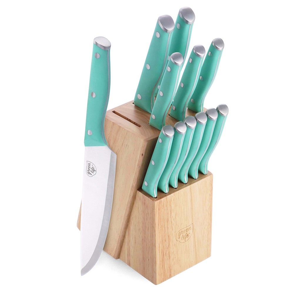 High Carbon Stainless Steel 13pc Knife Block Set Turquoise