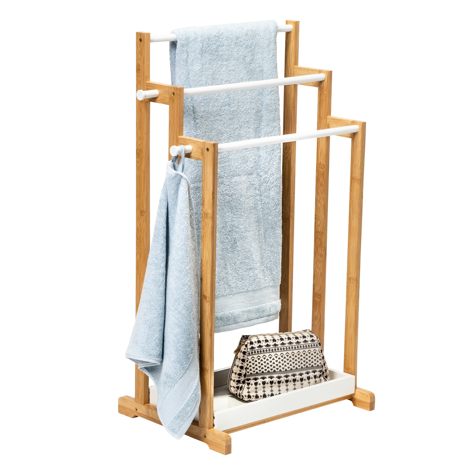 3-Tier Freestanding Bath Towel Rack Natural White/Bamboo
