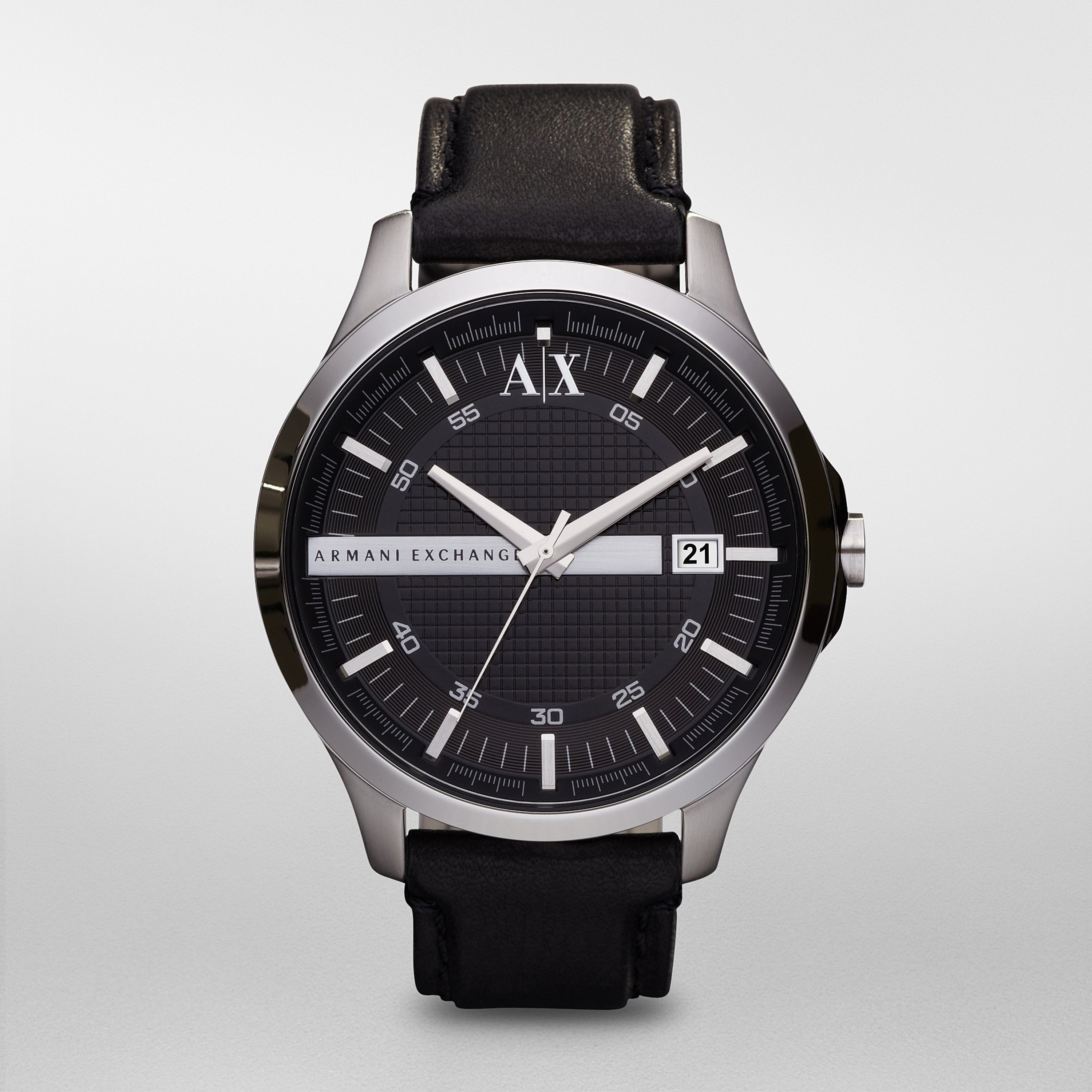 Mens Whitman Black Leather Strap Watch Black Dial