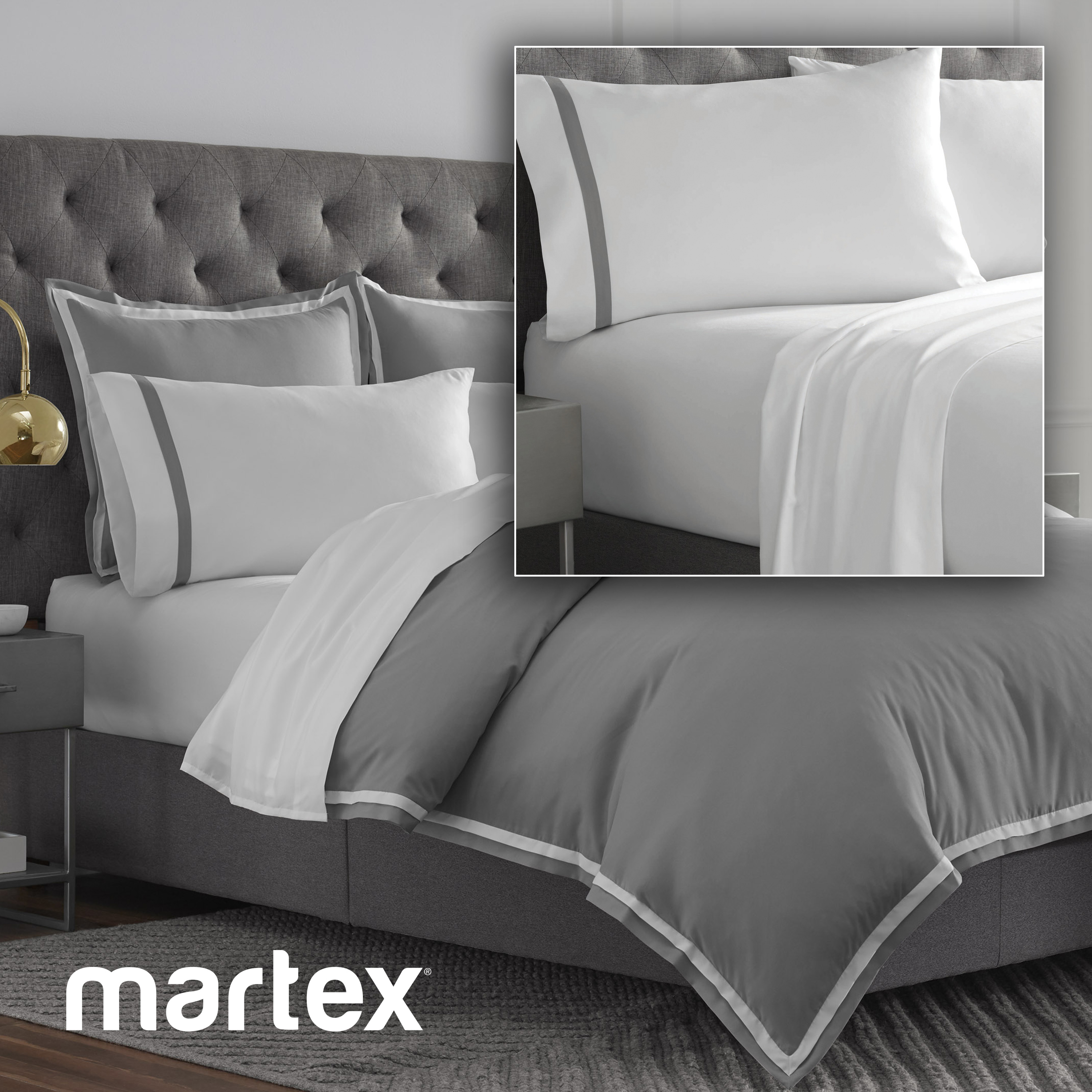 2000 Series Ultra-Soft Micro brushed King Gray/White Duvet Cover - (7Pcs Set)