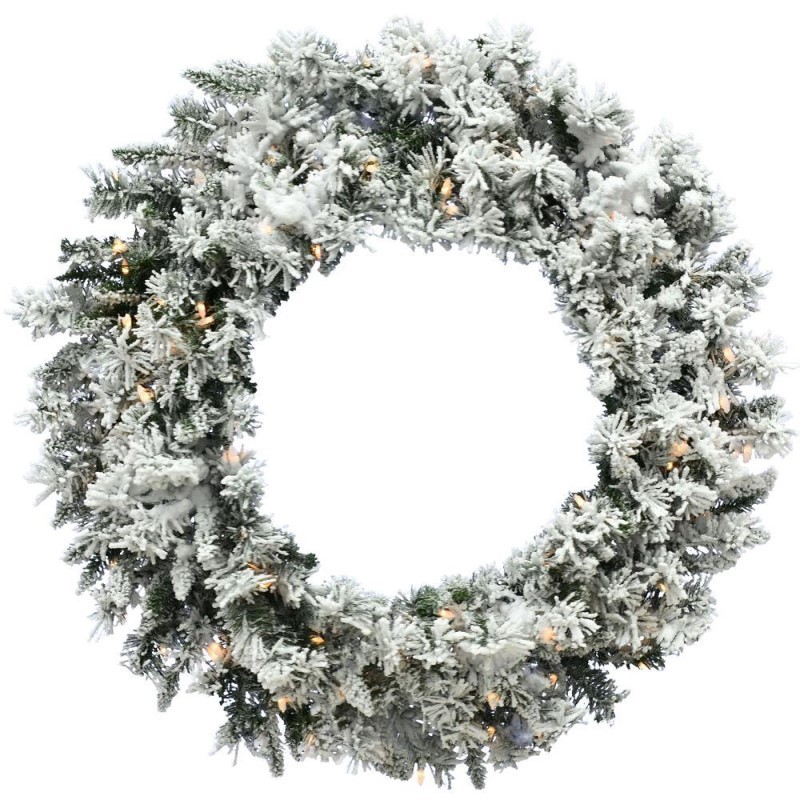 36-Inch Mountain Pine Flocked Wreath with Warm White LED Lights