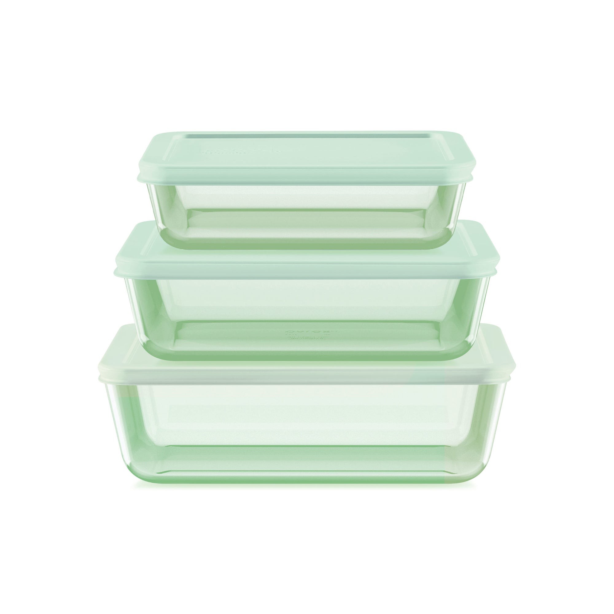 6pc Simply Store Rectangular Tinted Glass Food Storage Set Green Lids