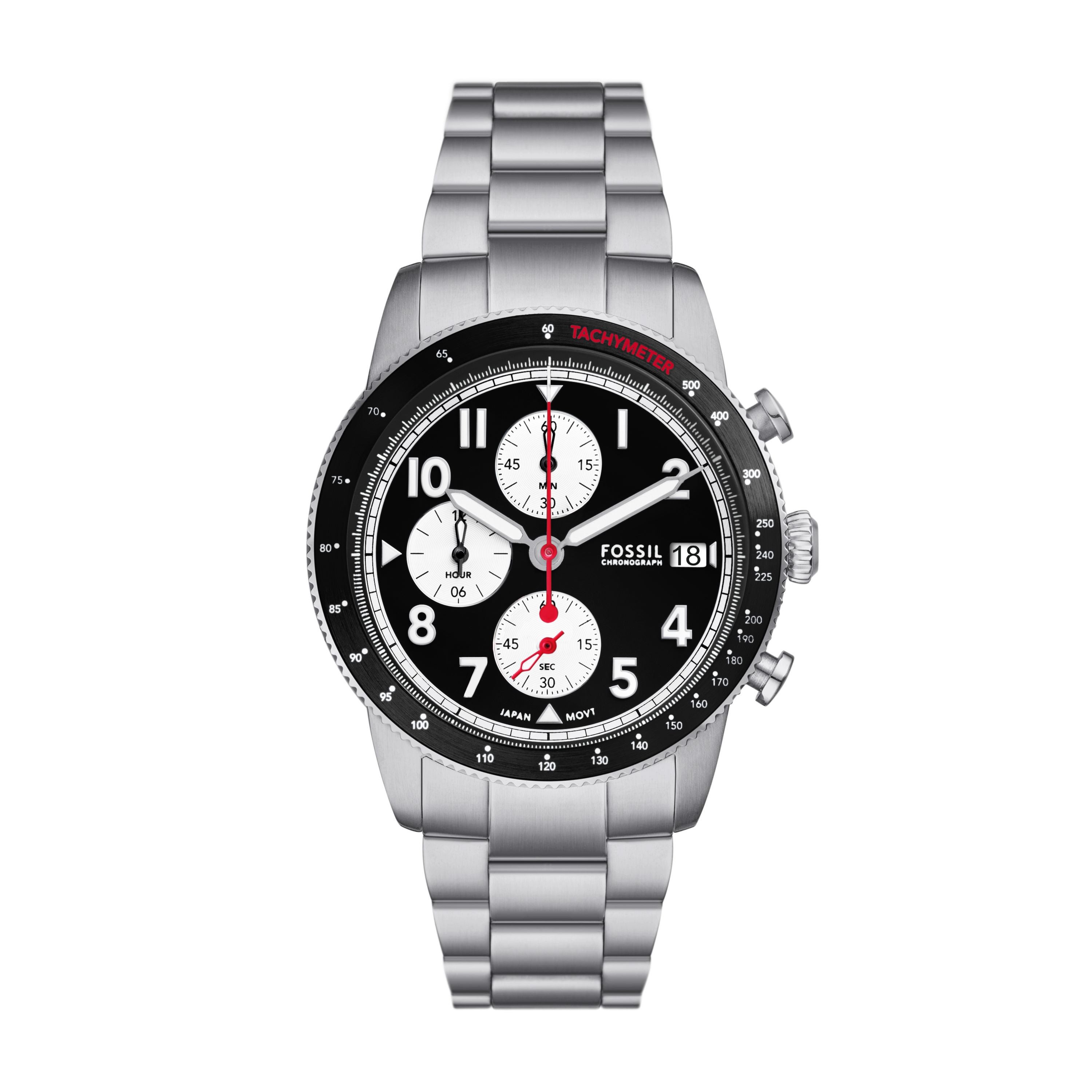 Men's Sport Tourer Chronograph Silver Stainless Steel Watch, Black Dial