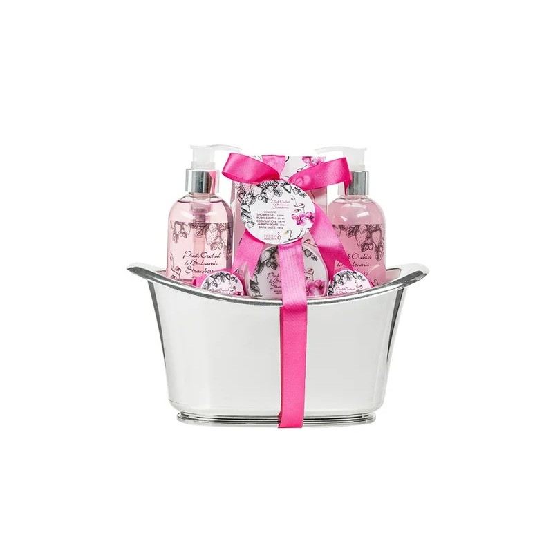 Pink Orchids Bath and Body Spa Gift Set Tub