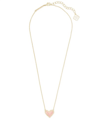 Kendra Scott Ari Gold Heart Short Pendant Necklace, Rose Quartz