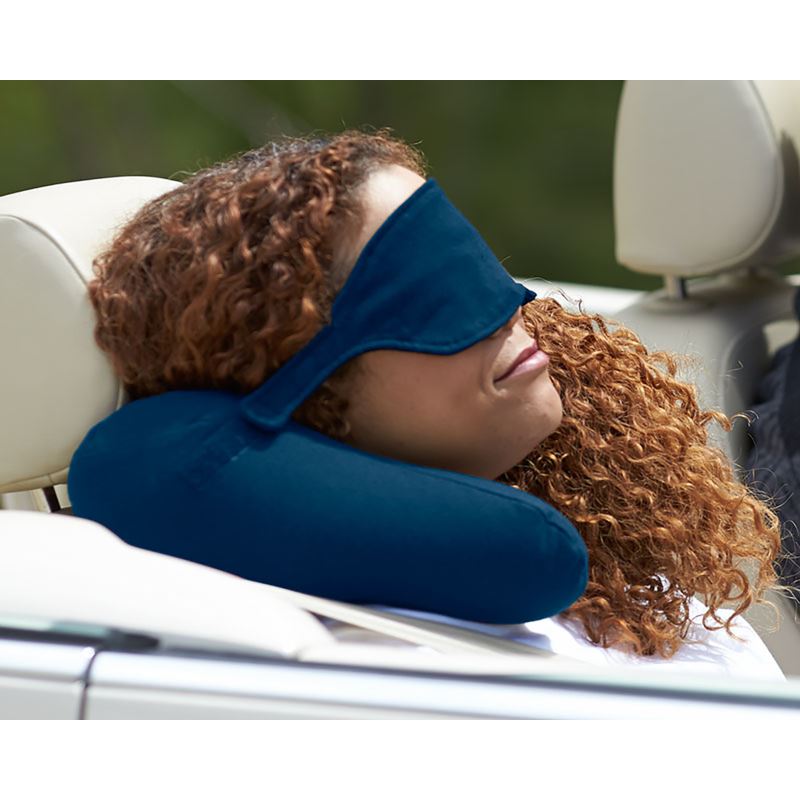 Nap X Travel Neck Pillow with Built-In Eye Mask - (Blue)