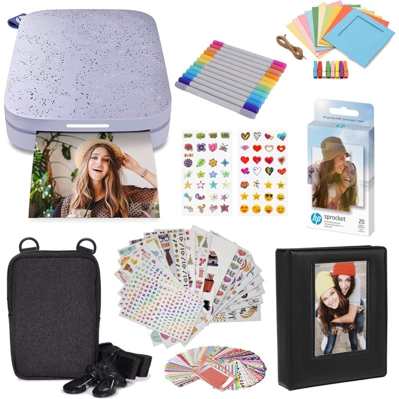 Sprocket Portable 2x3" Instant Photo Printer (Lilac) & Accesories Starter Bundle