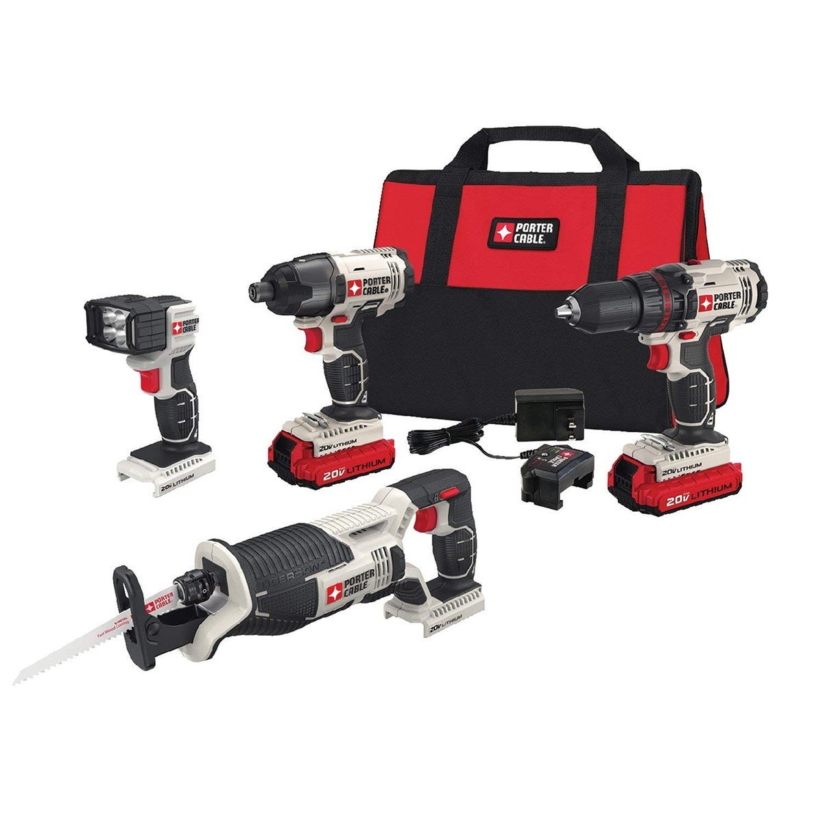 20V MAX Cordless 4 Tool Combo - Drill/Recip/Impact/Light