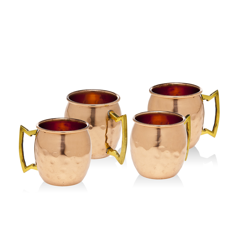 20 - Ounce Hammered Moscow Mugs with Brass Handles - (Set of 4)