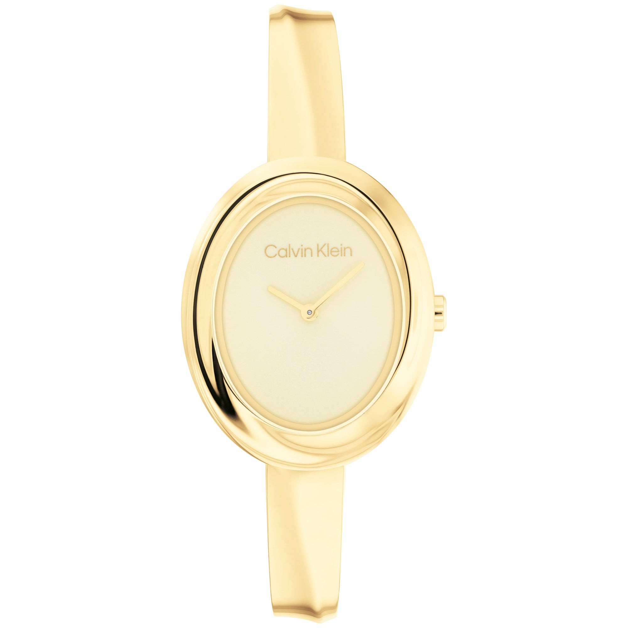 Ladies' Twisted Bezel Gold-Tone Stainless Steel Bangle Watch, Champagne Dial