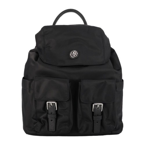 Tory Burch Nylon Flap Backpack Black Black