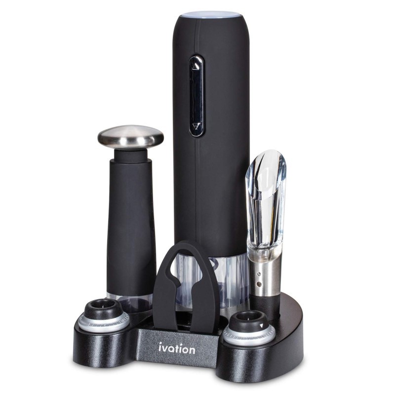 7-Piece Wine Gift Set with Electric Bottle Opener, Wine Aerator, Foil Cutter & More - Black