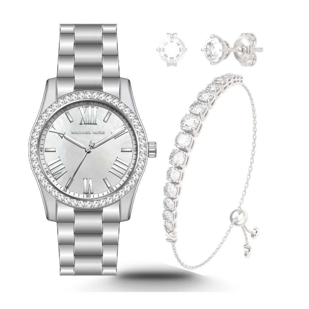 Lexington Three-Hand Stainless Steel Watch and Jewelry Gift Set