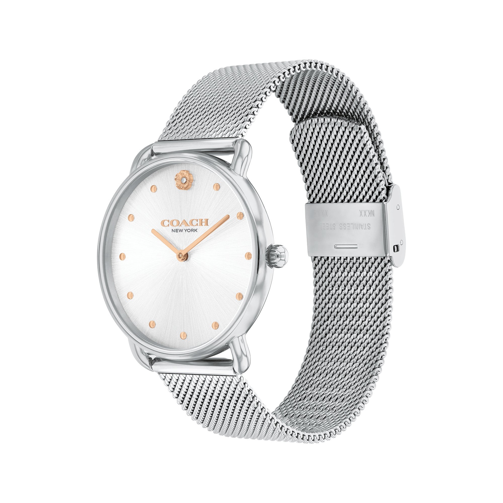 Ladies' Elliot Silver-Tone Stainless Steel Mesh Watch, Silver Dial