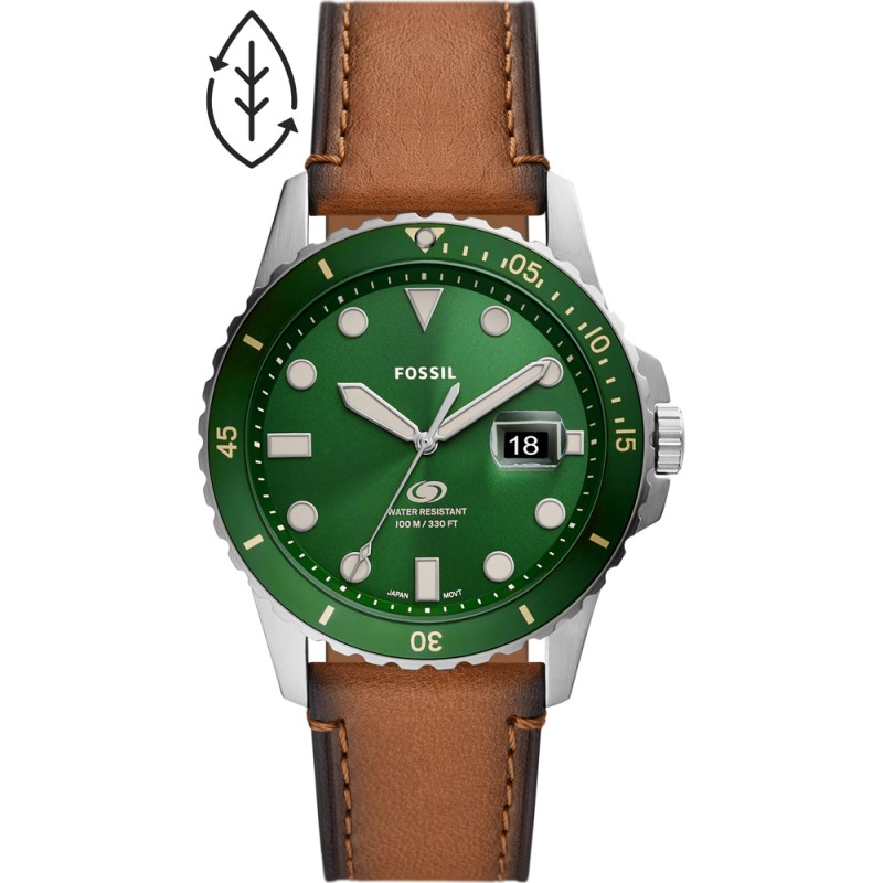 Blue Three Hand Date Eco Leather Watch - (Tan)