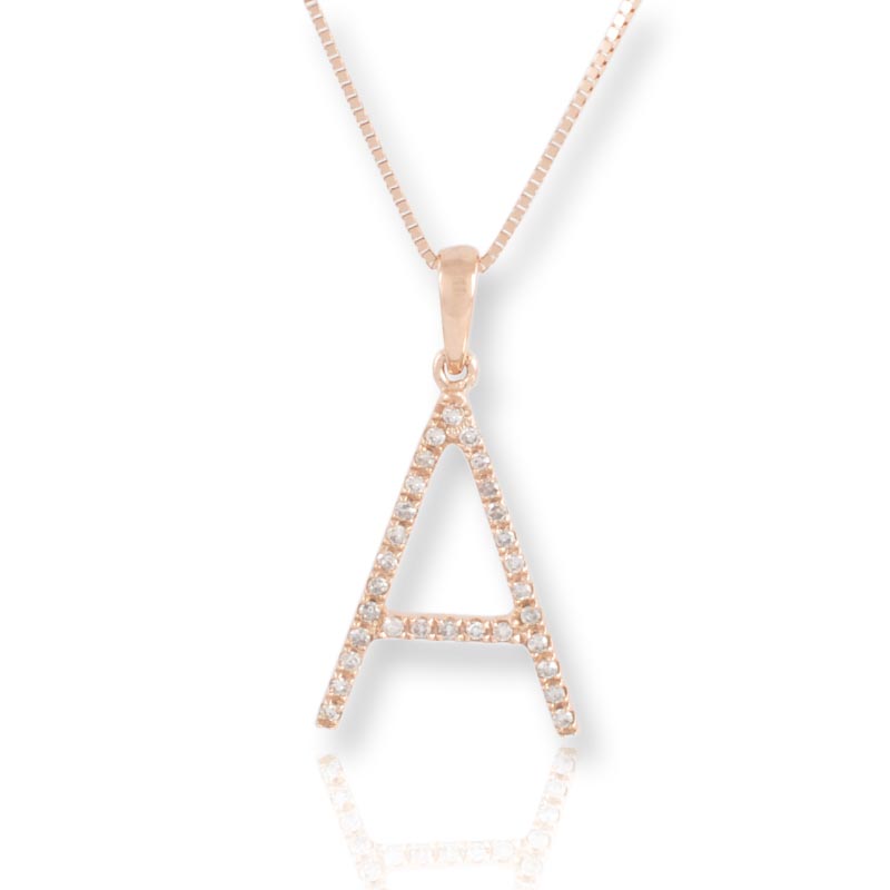 Diamond Initial A Necklace - (Rose Gold)
